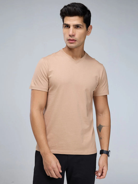 UrbanEase V-Neck Tee – Sand Beige