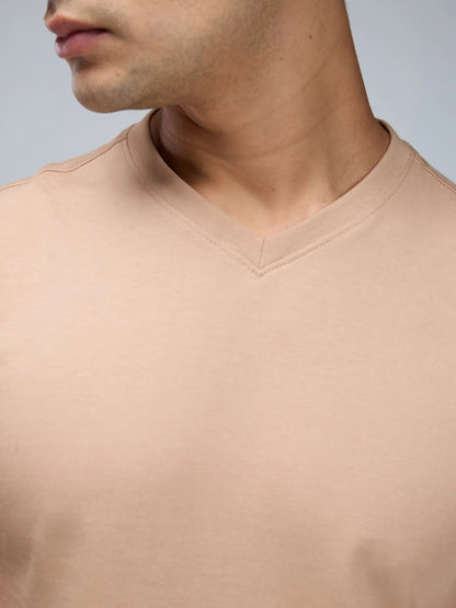 UrbanEase V-Neck Tee – Sand Beige